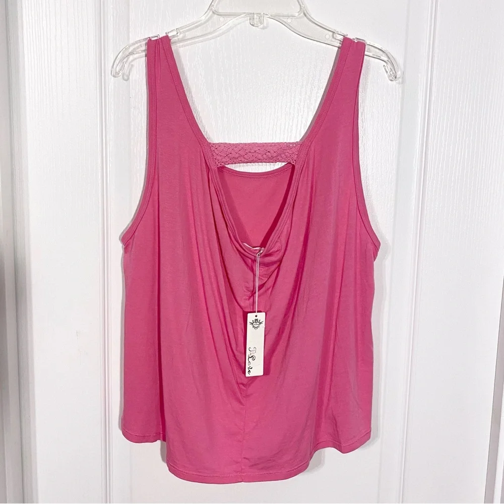 NWT T2Love Crochet Strap Draped Back Hi Lo Tank Top USA MADE Pink Girl’s 14